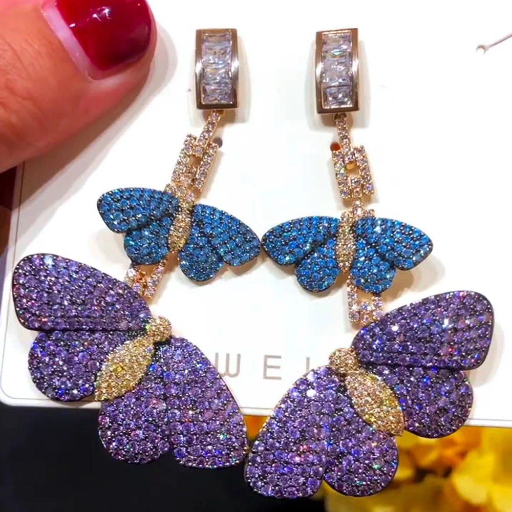 

Exclusive Full Shinning CZ Big Butterfly Wing Pendant Earrings for Women Super Party Jewelry GIFT Wedding Earrings