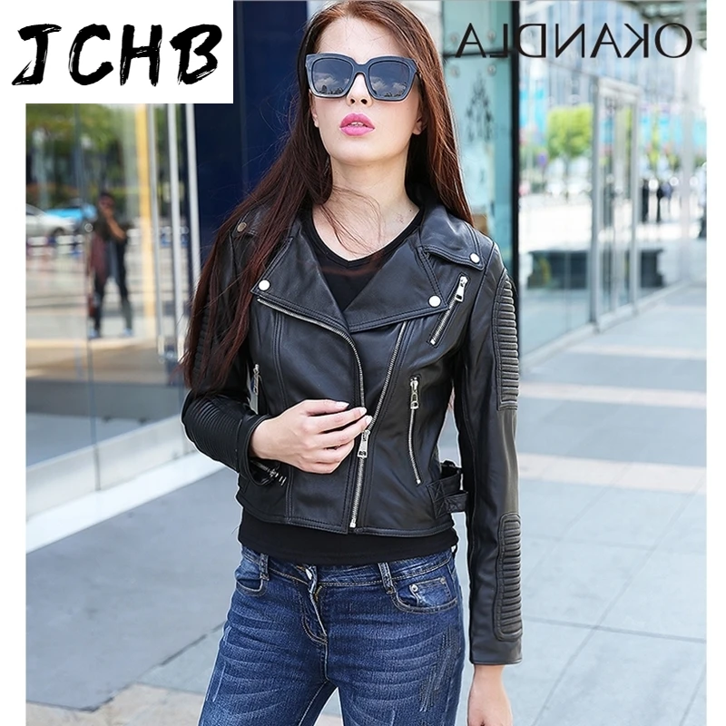 

Genuine shipping,fashion Free leather women slim jackets.Asian plus size female casual sheepskin jacket.girl gift.black