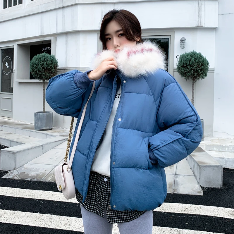 2019 Large Size Women's Short Jacket Female Bread Service Parka Hooded With Fur Collar Autumn Warm Cotton Stand-Up Coat | Женская