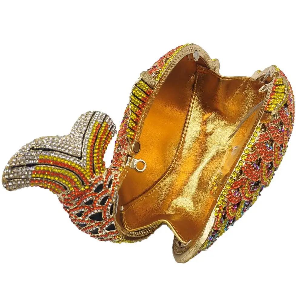 

Boutique De FGG Multicoloured Women Fish Clutch Crystal Evening Bags Hard Case Mini Minaudiere Purse Wedding Party Handbags