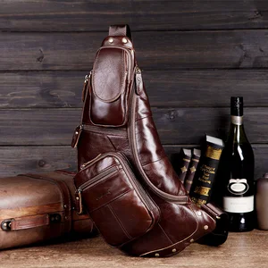 Сумка-мессенджер Мужская, из натуральной кожи, винтажная, нагрудная