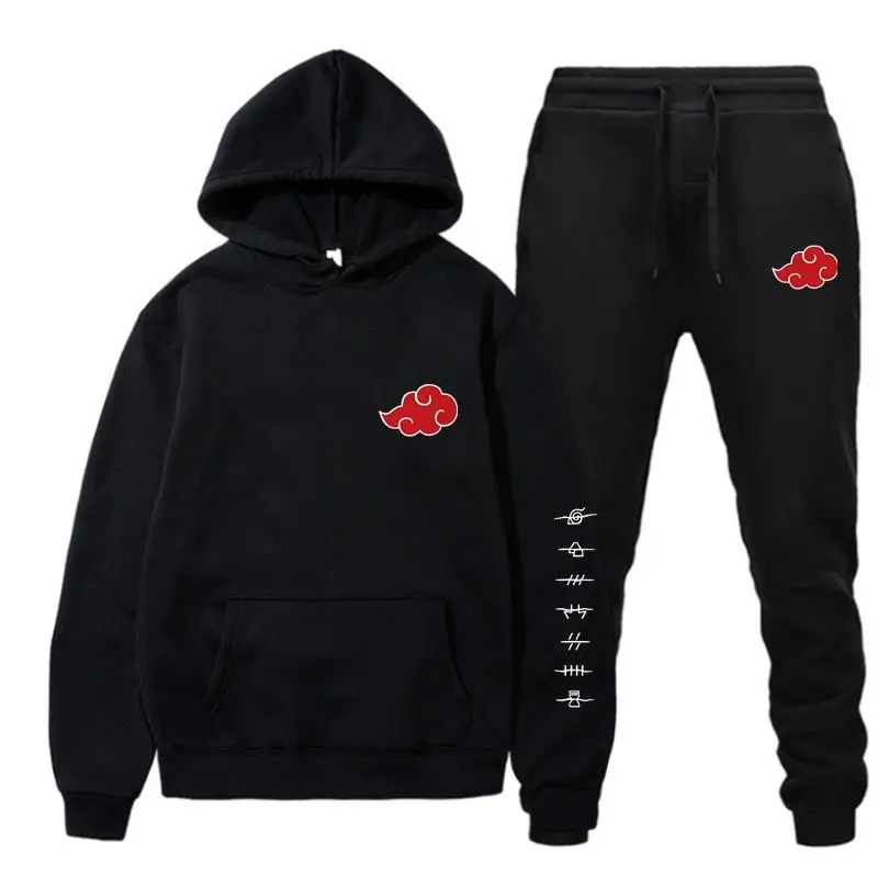 

New 2 Pieces Set Akatsuki Cloud Symbols Print Hoodies+Pants Tracksuit Men Women Sweatshirt Streetwear Pullover Sudaderas