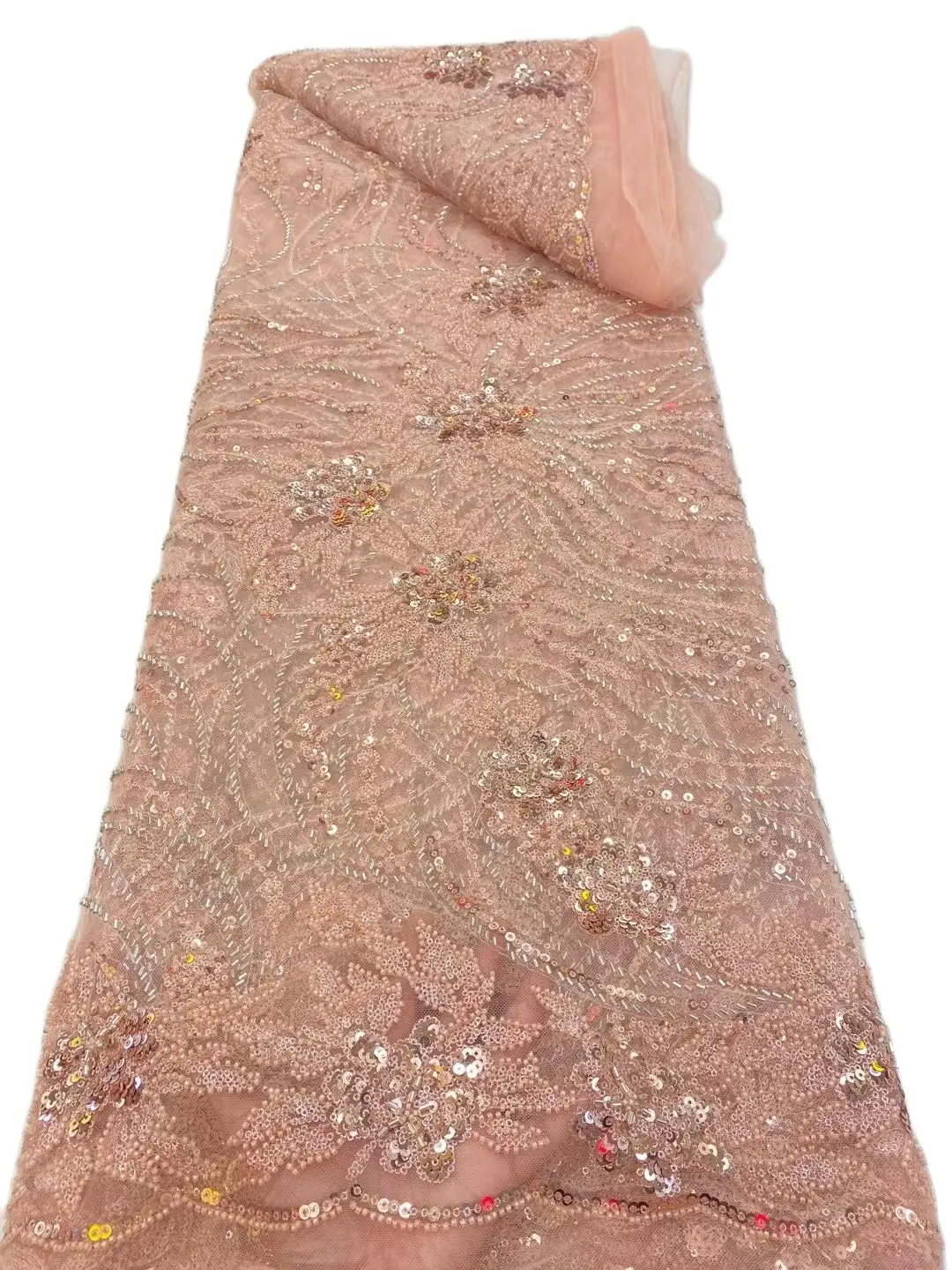 

High Quality French Net Lace 31JRB-12603 with Hand Beads Tulle Material for Bridal Embroidered Women Fashion Show or Party Dress