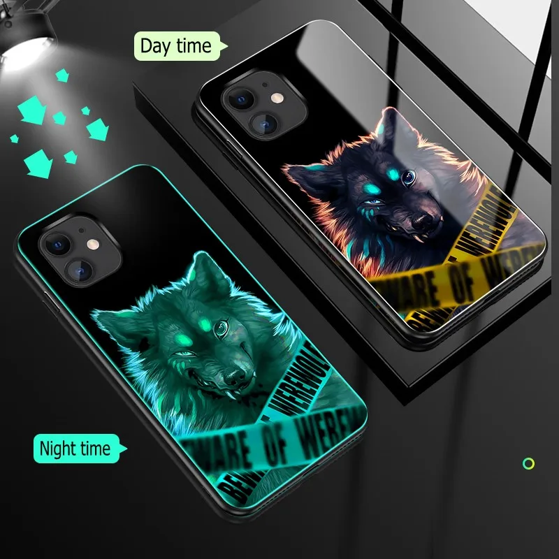 Чехол из закаленного стекла для Iphone 11 Pro XS Max XR X Чехол светящийся противоударный мультяшный чехол для Iphone 11 8 7 Plus 6 6s Plus чехол