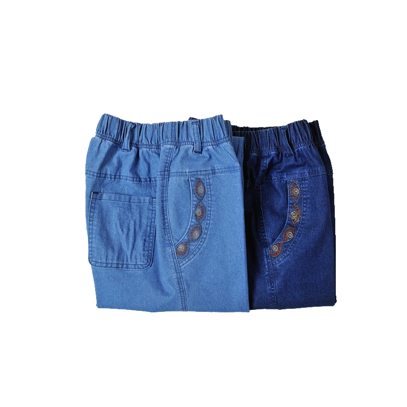 

Plus Size 5XL Jeans Female 2019 Spring Summer New Embroidery Nine Denim Pants Slim High Waist Elasticity Casual Women Pants H450