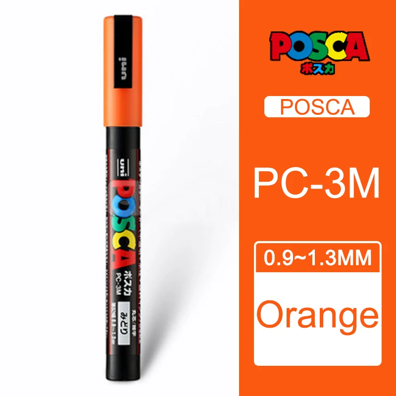 1 шт., одношариковые, Posca, PC-3M, средние маркерные ручки, постер, рекламная ручка, ФНЕ, слово, водяной знак - Цвет: Orange