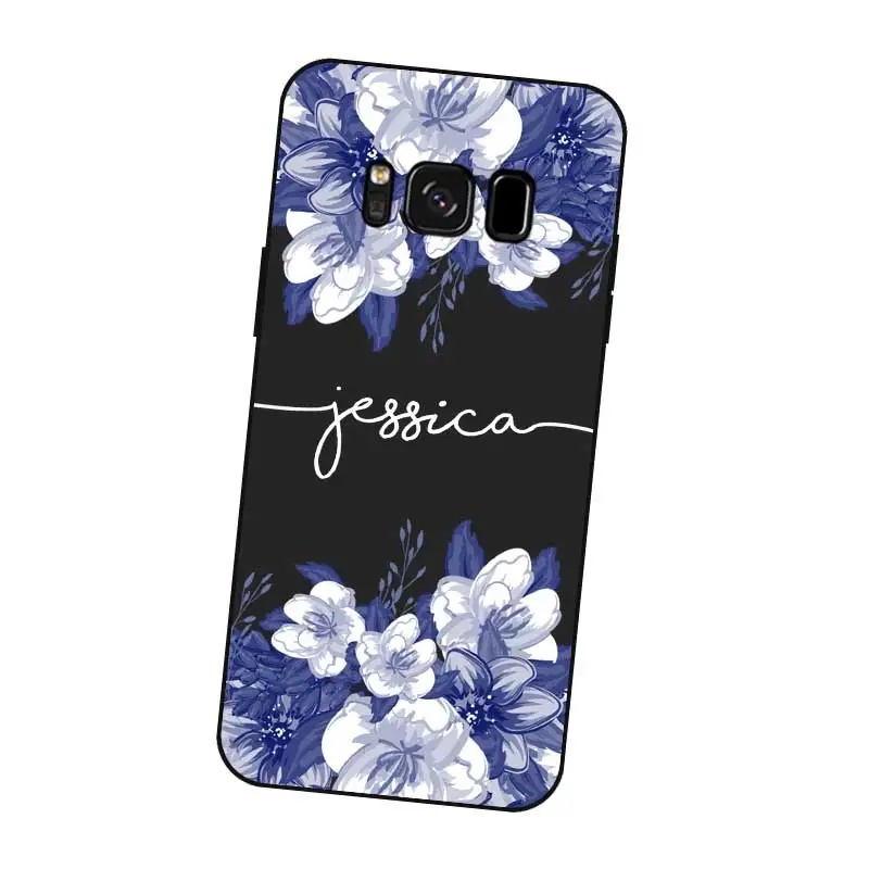 Popular Flower Custom Your Name DIY Black Soft TPU Silicon Case Cover For Samsung Galaxy S5 S6 S7 S8 S9 S10 S10E Lite Edge Plus |