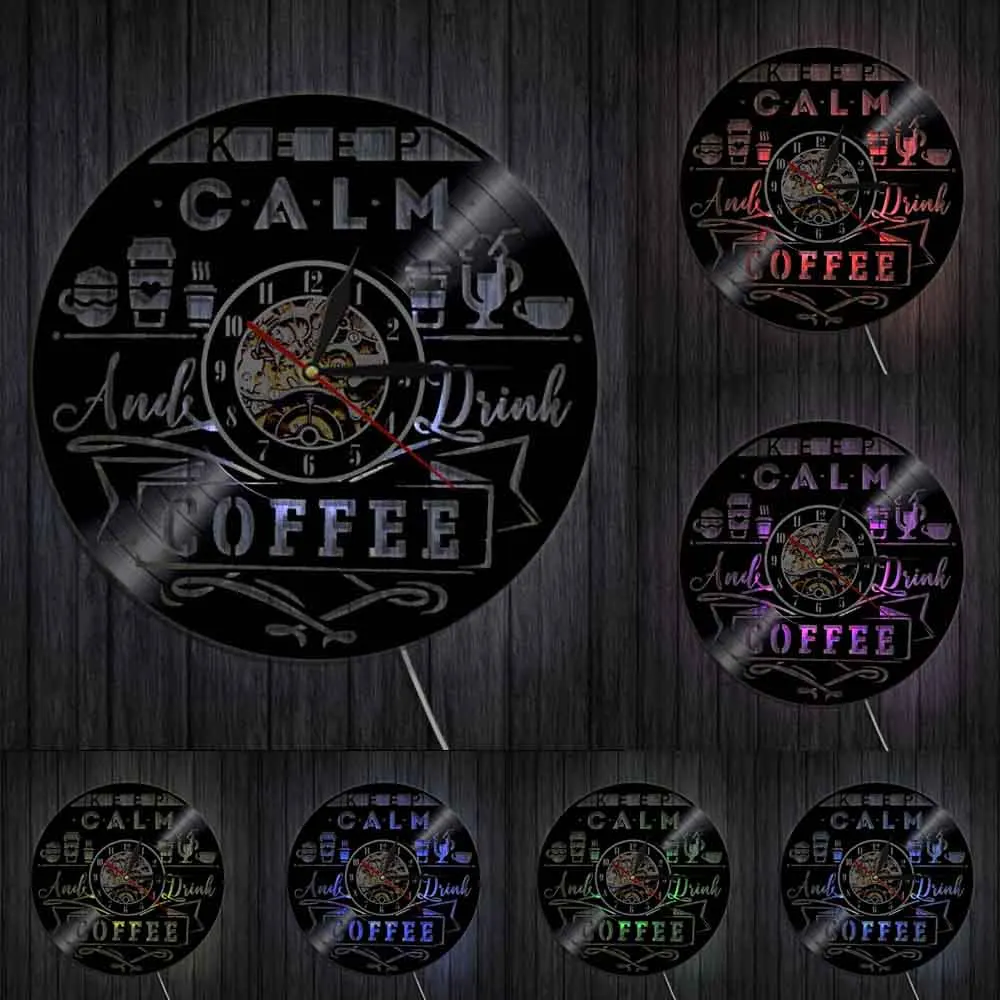Виниловые часы Keep Calm and Drink coffee классические настенные с логотипом кофейного дома