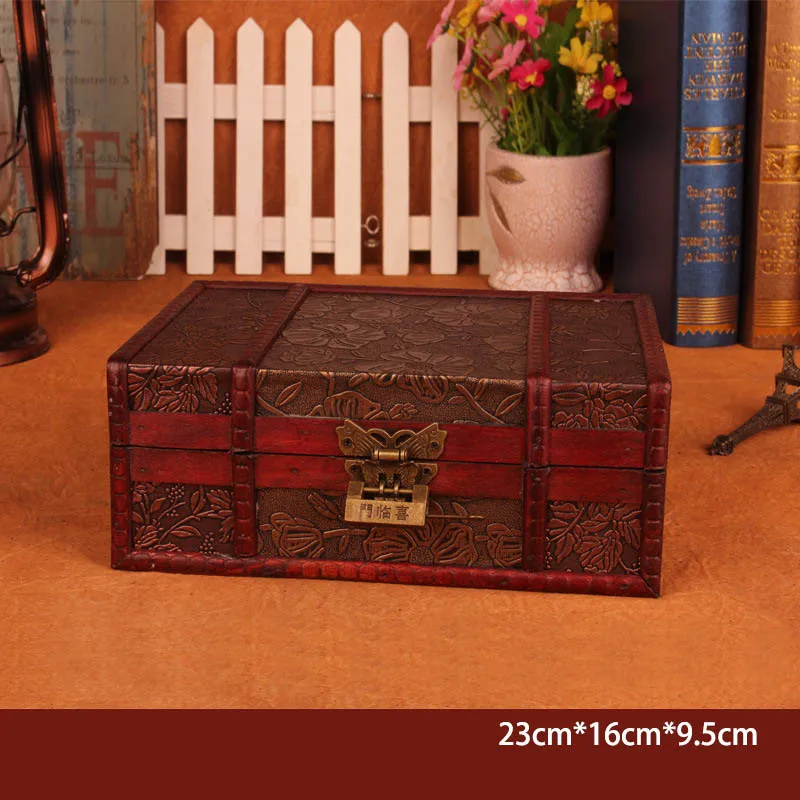 Vintage Lock Decorative Trinket Chest Jewelry Storage Box Handmade Classic Wooden Treasure Case Organizer |