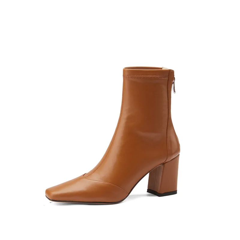 

Ботильоны женские на высоком каблуке, винтажные полусапожки из искусственной кожи, на молнии, на толстом каблуке, коричневые, на осень