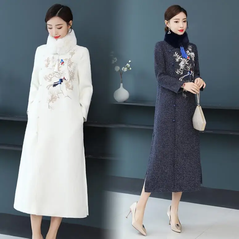 Китайское улучшенное Женское зимнее шерстяное пальто cheongsam новое винтажное