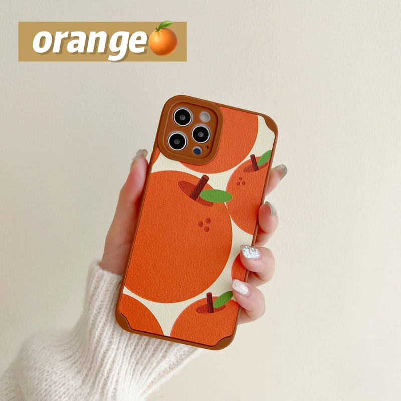 

Retro Oil Painting Fruit Orange Phone Case For iPhone 13 Pro Max 12 11 Pro Max X Xs Max XR Coque Luxury Leather Soft Cover