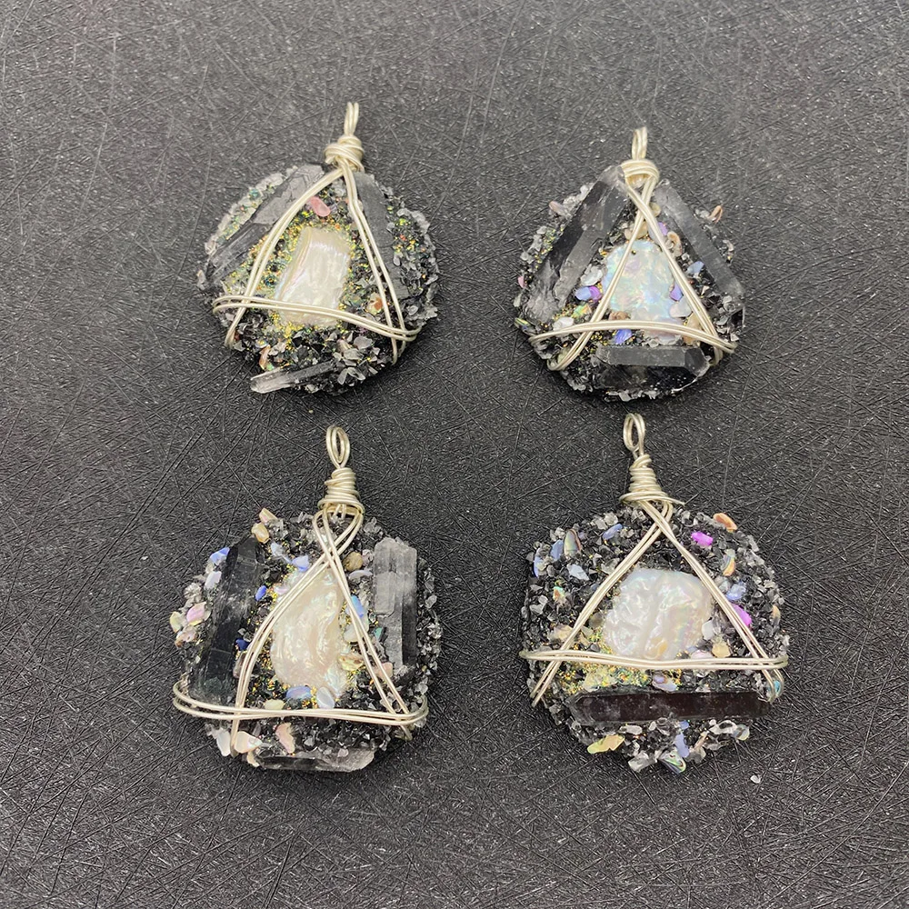 

Freshwater Pearl Pendant Black Irregular Shape DIY Necklace Accessories Making Hand-wound Copper Wire Charm Jewelry Charm Women