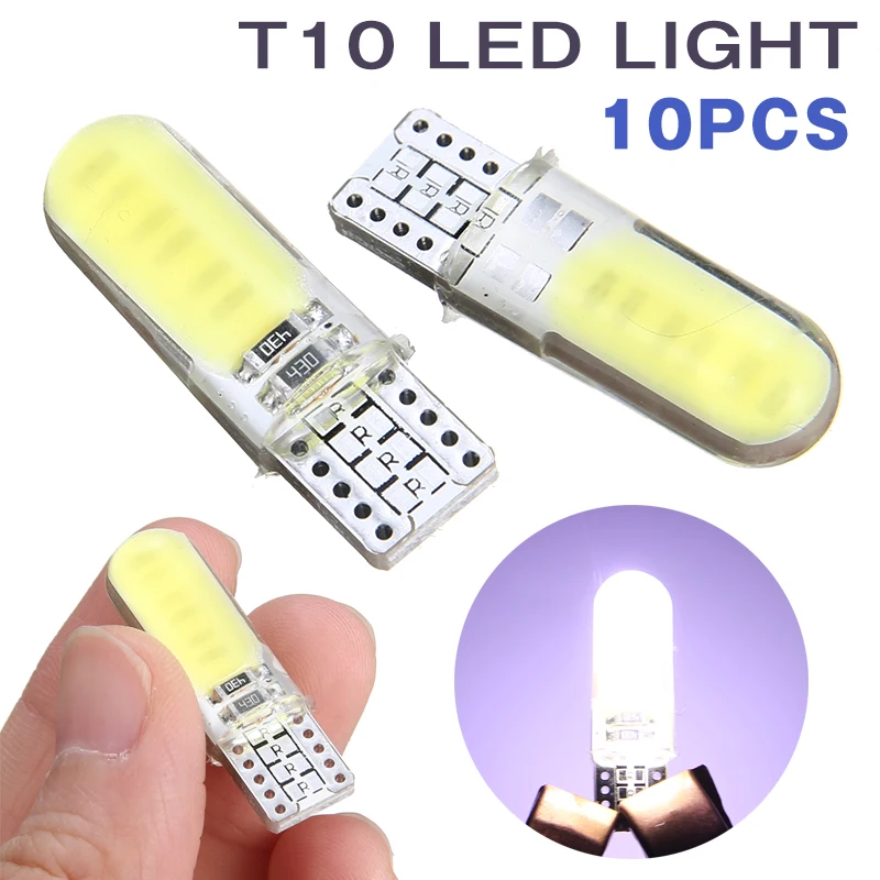 

Car T10 Width Light 10pcs DC 12V W5W COB LED 6W Car Interior Width Wedge Dome Light Bulb White 6000K Car Accessories