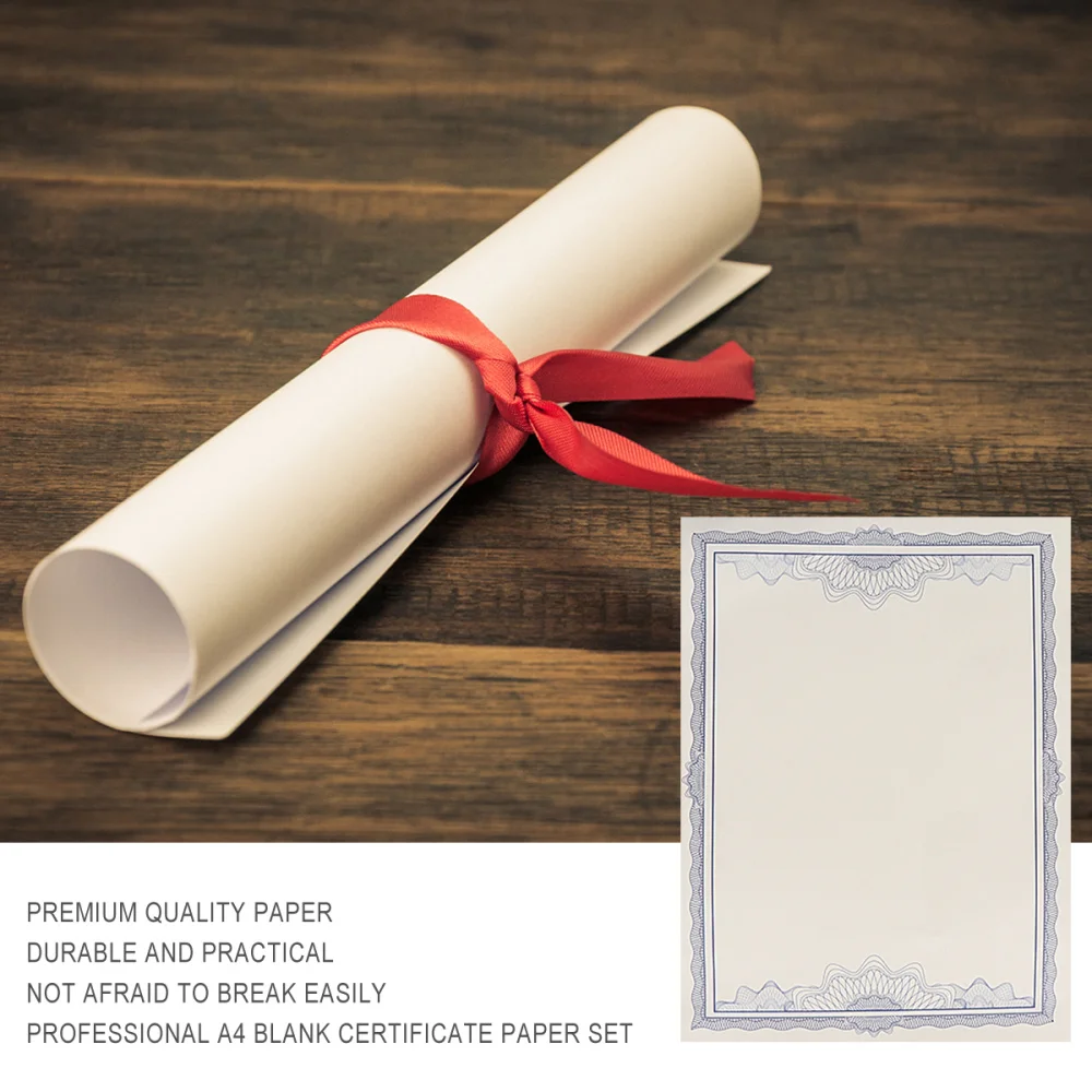 

1 Set of 5Pcs 12K Blue Border Inner Sheet Certificate Paper Core Blank A4 Paper