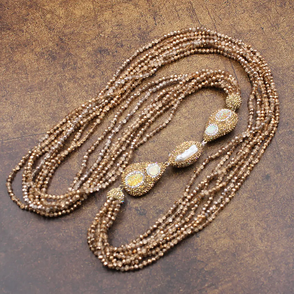 Ожерелье женское длинное с жемчугом, 7 нитей, 38 дюймов | AliExpress