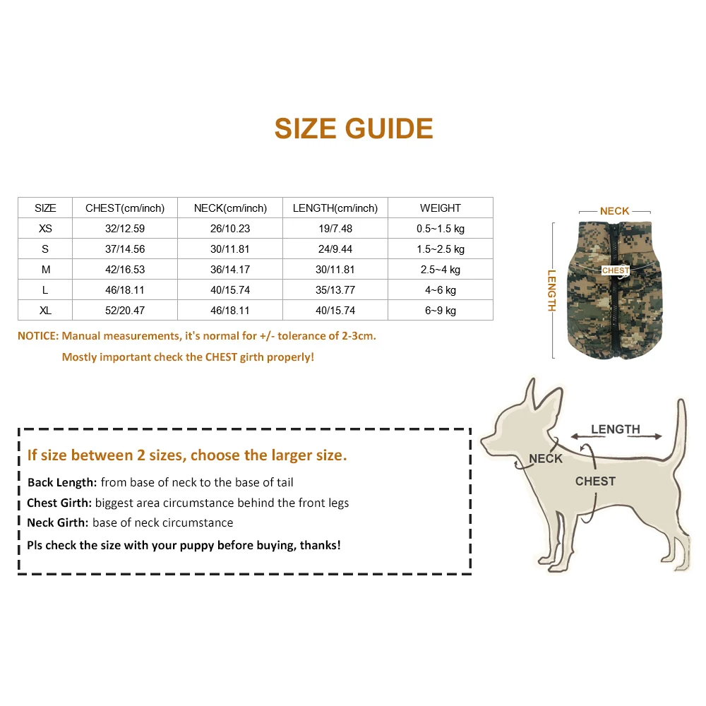 

Waterproof Dog Clothes Winter Pet Jacket Cotton Warm Camouflage Vest For Small Dogs Puppy Coat French Bulldog Clothing Cat Suit