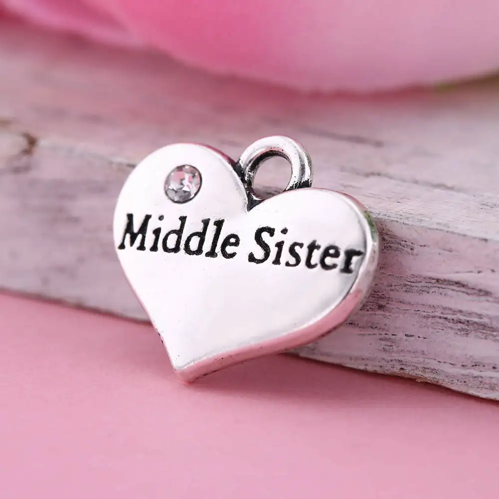 LIKGREAT Family Charm Pendant Crystal Letter Big Middle Sister Dad Best Friend Daughter Baby Girl Heart Charms DIY Jewelry | Украшения и