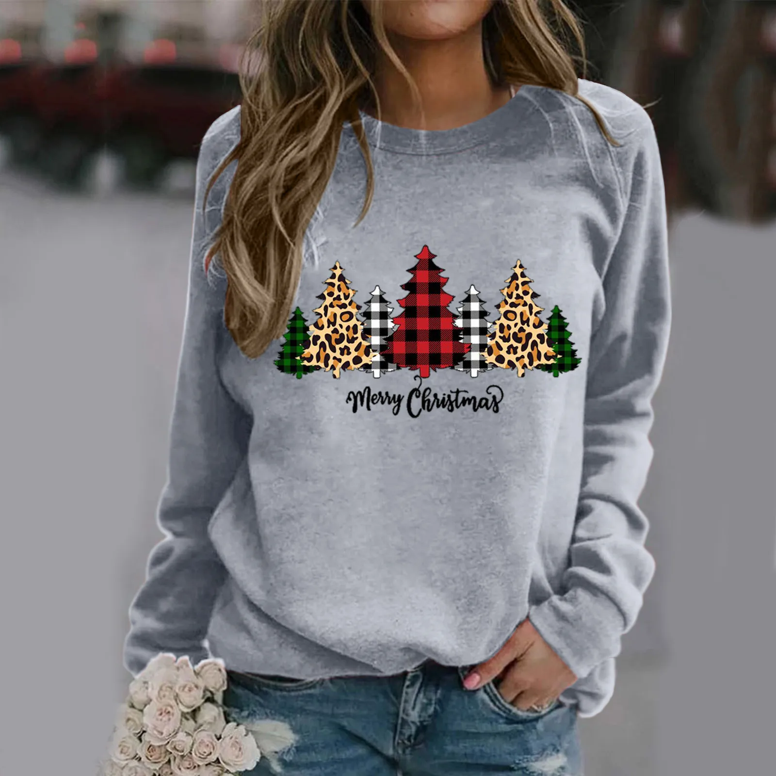 

Christmas Print Hoodies Women Casual Crewneck Sportswears Warm Sweatshirt Loose Hoody Autumn Clothes Oversize Sweatshirt