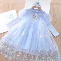 girls cartoon dress 2021 fall fashion frozen elsa princess dresses kids long sleeve mesh costume crownmagic wand girl clothes