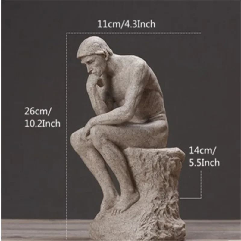 

26cm Resin Sandstone Thinkers Statue Retro Creative People Ornaments Home Decorations Accessories Handmade Crafts Gifts Ornament