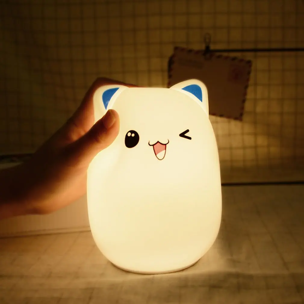 

Cute Silicone LED Night Light For Kids Children Bedroom Touch Sensor Playful Bear Lamp Decoration Room Decor Gift Toy