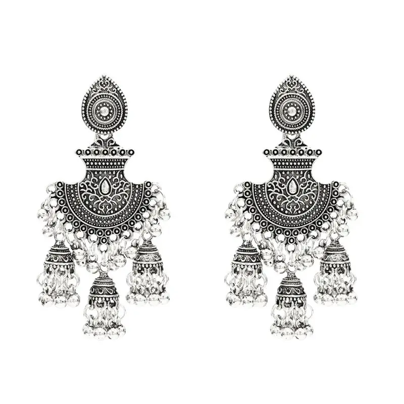 9 Ретро Индийский Болливуд кундан Jhumka Jhumki Висячие серьги цыганские модные ювелирные изделия - Окраска металла: 9