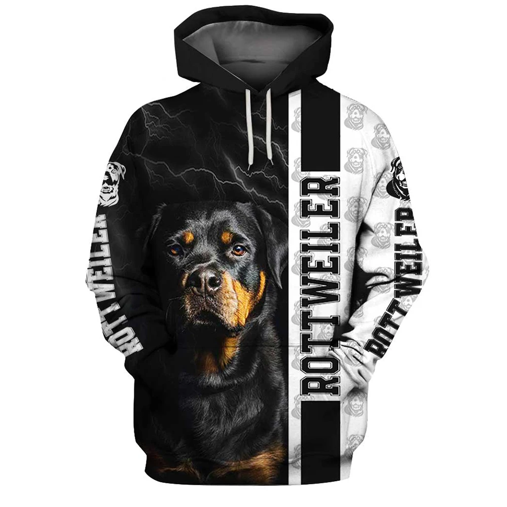 

CLOOCL Rottweiler Hoodies Animals 3D Graphic Black Sky Lightning Splicing Sweatshirts Casual Pullover Harajuku Streetwear