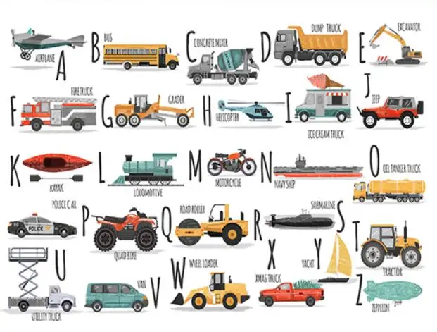 Автомобиль Алфавит искусство пленка печать Шелковый плакат домашний декор стен