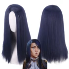Парик женский прямой темно-синего цвета из термостойких синтетических волос