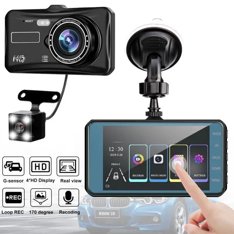 

Car Video Recorder Touch Screen 4-inch Driving Recorder HD 1080P Dual-lens Front And Rear Video Car Driving Recorder