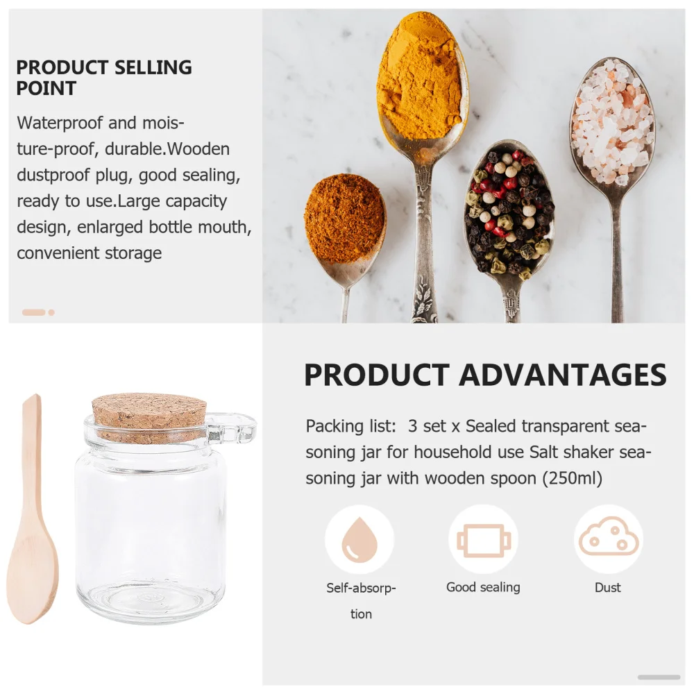 

3 Sets Household Seasonings Jars Transparent Sealed Jar for Home (Transparent)