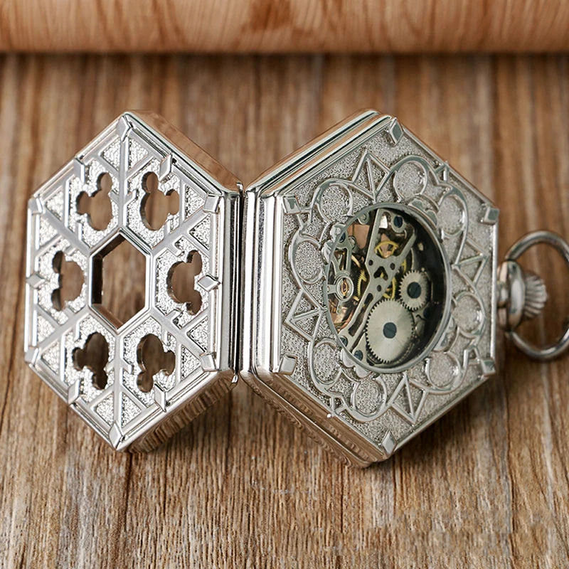 

Mechanical Men's Pocket Watch Hollow Hexagonal Retro Double-sided Carved Manual Mechanical Pocket Watch Relojes Para Hombre