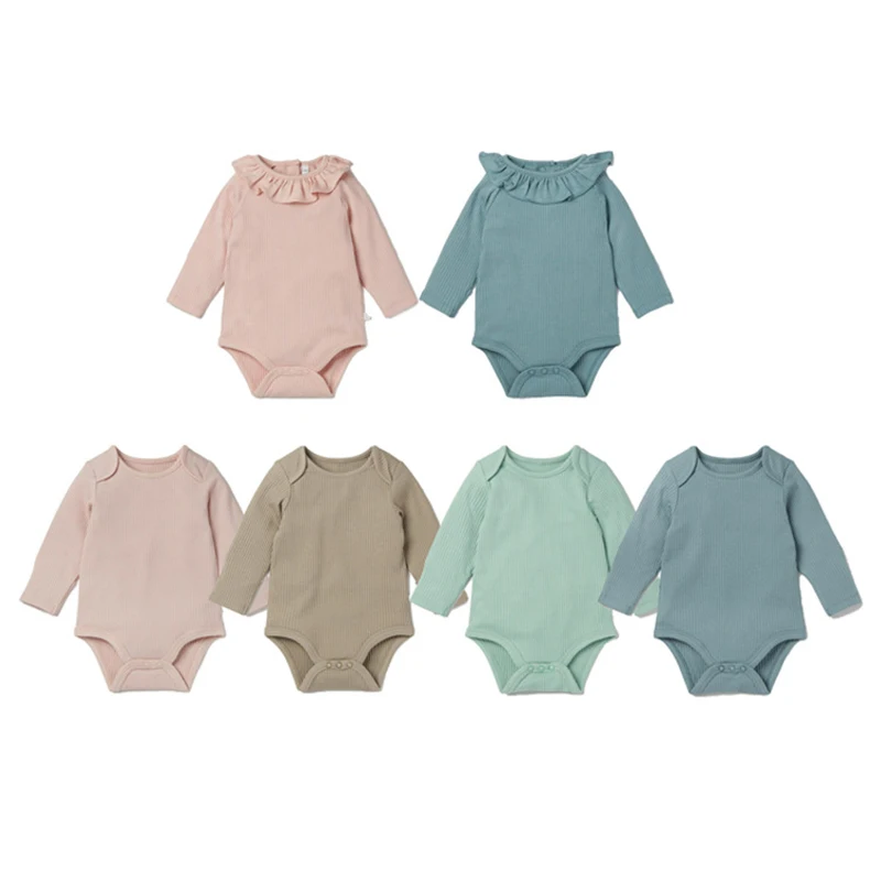 0-24M Baby Solid Clothing Set One-piece Strip Romper Autumn Winter Baby Boy Girl Long Sleeve Romper + Pants Baby Clothes
