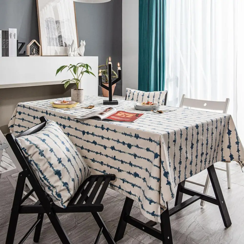 

Blue Strips Printed Tablecloth Imitation Cotton Linen Table cloth Rectangular Table Cloth Sofa Armrest Cover For Home Hotel