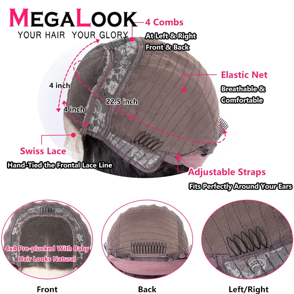 Megalook 4X4 закрытие парик 180% Плотность бразильские волосы парики афро кудрявые вьющиеся человеческие волосы закрытие парик натуральные волосы Remy 30 дюймов