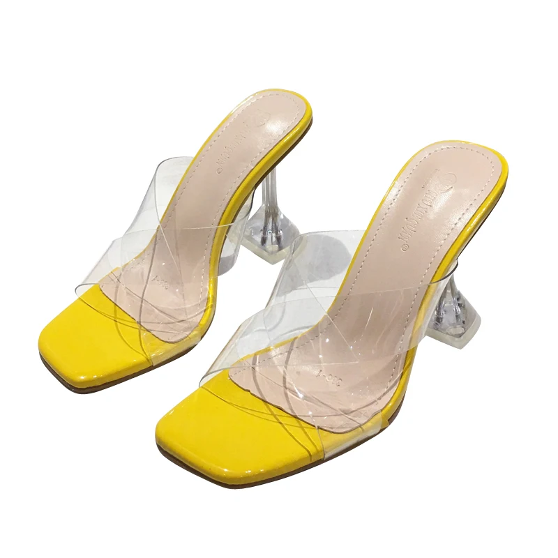 LanLoJer Summer PVC Women Slippers Sandals Shoes Open Toe Crystal Cup High Heels Slip-on Ladies Transparent Pumps | Обувь