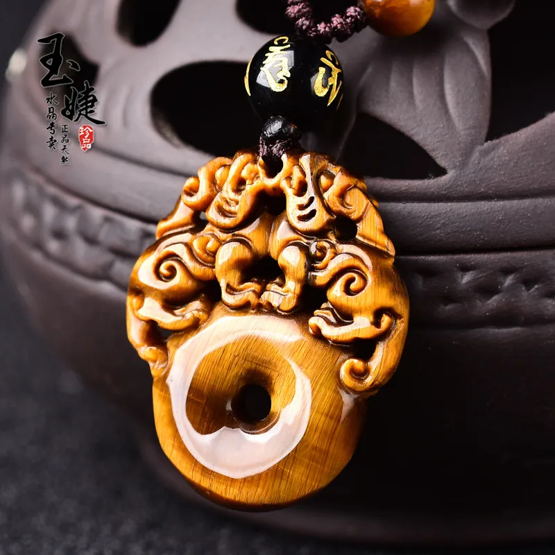 

100% natural tiger eye stone brave troops pendant necklace jade pendant with texture necklace women men jadeite jade jewelry