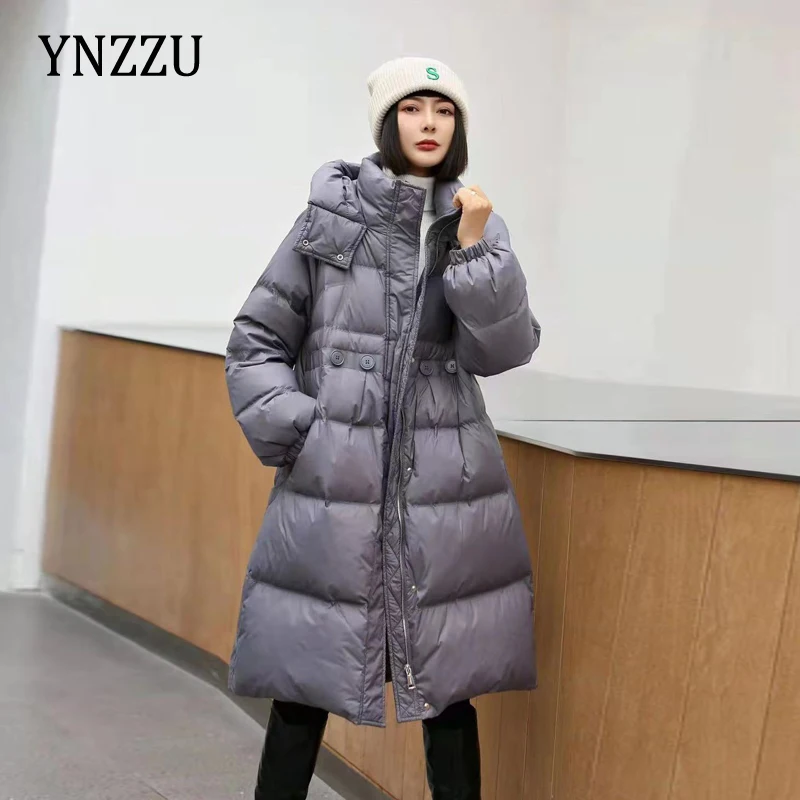 

Женский зимний длинный пуховик с капюшоном, новейшая Толстая теплая куртка красного, черного, цвета хаки на 90% белом утином пуху, женская вер...