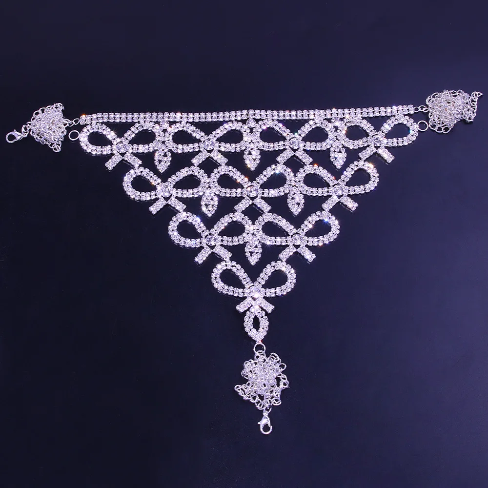 Сексуальная цепочка для тела с кристаллами и бантом трехточечные стринги