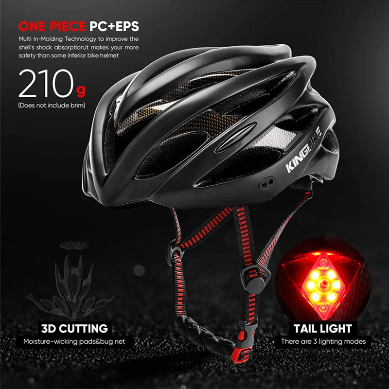 

KINGBIKE Bicycle Helmet Ultralight Mountain Road Bike Helmet with Rear Taillight Warning Outdoor Cycling Equipment
