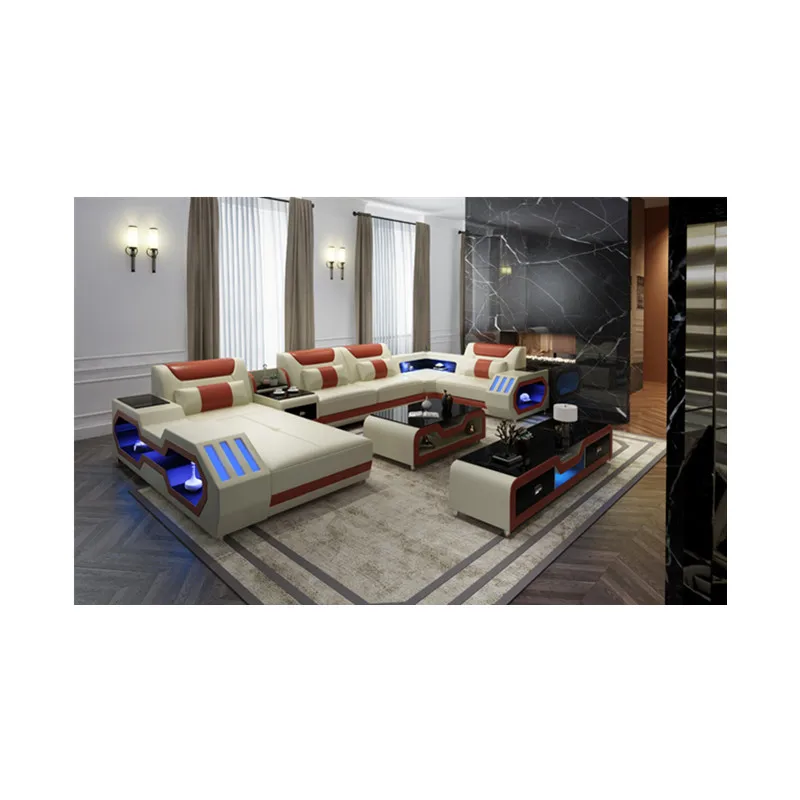 Большой белый кожаный современный угловой диван нового дизайна | Мебель