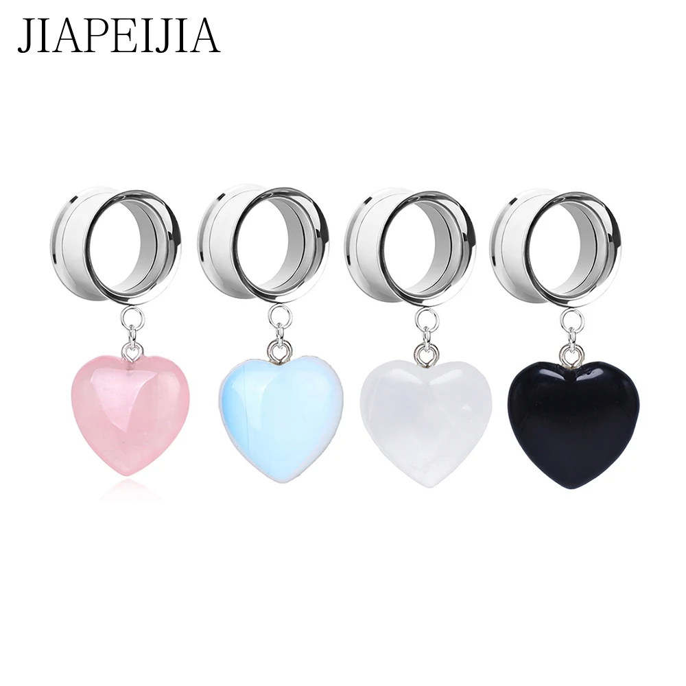 Heart-shaped Natural Crystal Pendant Ear Gauges Tunnel and Plugs Cute Heart-shaped Ear Stretcher Expander Ear piercing Jewelry