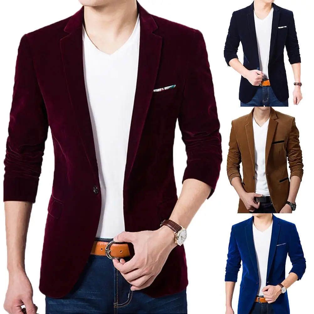 Осенне зимний повседневный мужской пиджак блейзеры мягкие бархатные с длинным