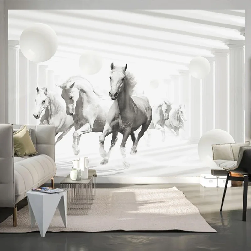 3D объемные Объемные обои с объемным пространством Белая лошадь Fresco гостиная ТВ