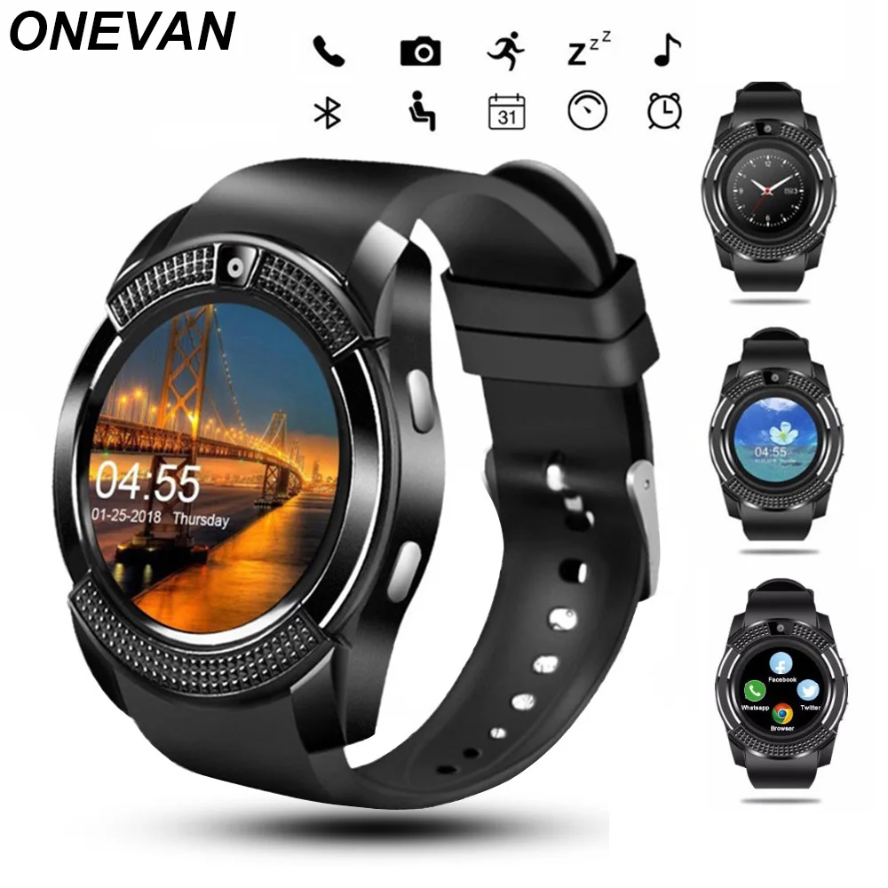 

Sport Men Smart Watch v8 sim card android camera rounded Answer Call Dial Call Smartwatch Heart Rate Fitness Tracker