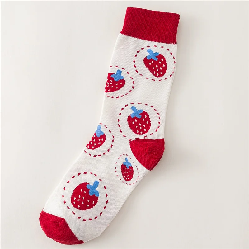 Red White Strawberry Женские забавные Носки с рисунком коровы клубники средней длины унисекс Харадзюку счастливый Мягкий Лето Осень команда Прямая поставка - Color: Red White Strawberry