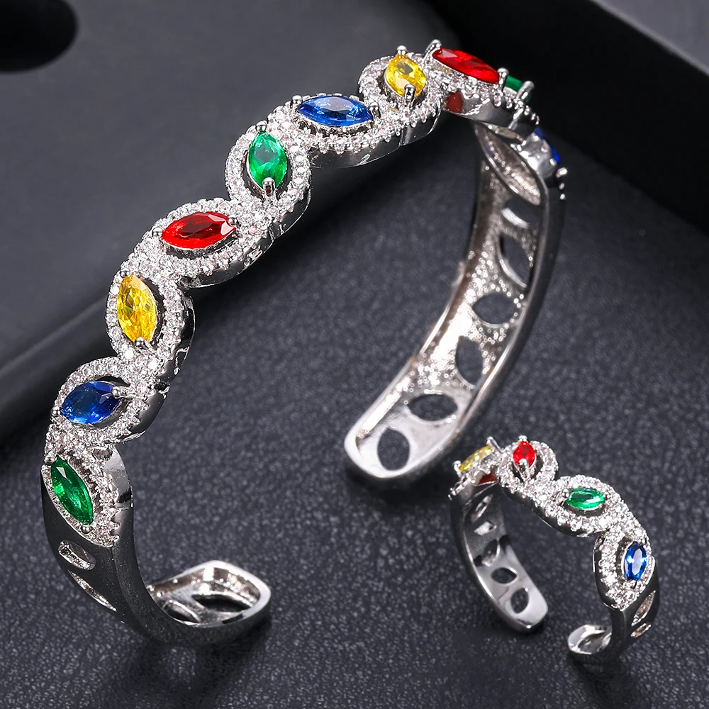 Jankelly роскошный комплект из браслета и кольца для женщин с микрофианитами