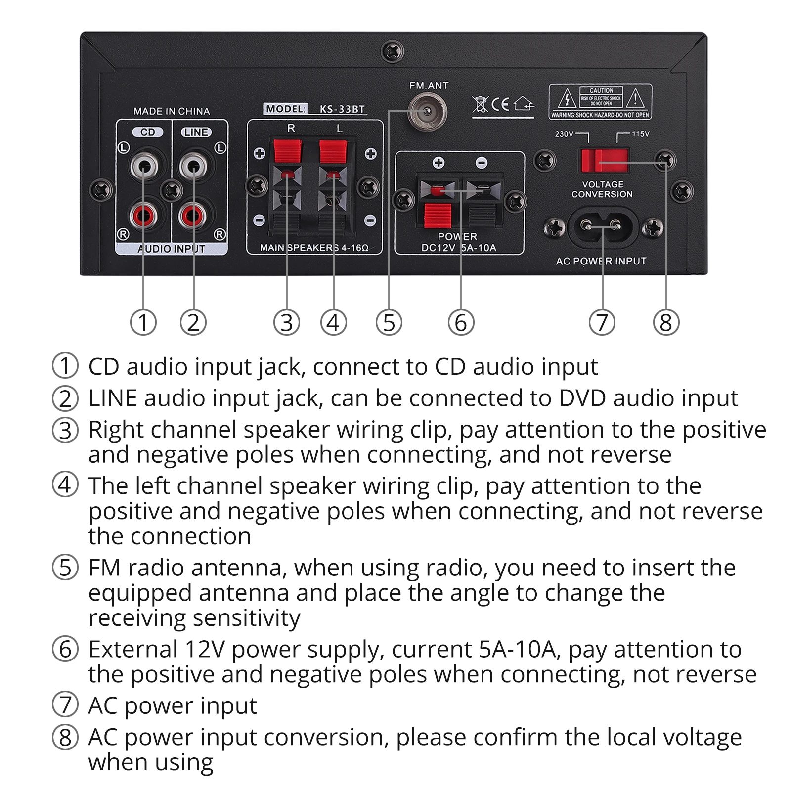 Bluetooth-Compatible Stereo Audio Amplifier KS-33BT Home HiFi Music SD USB FM MIC Wireless Digital Preamp With Microphone Input bluetooth amplifier