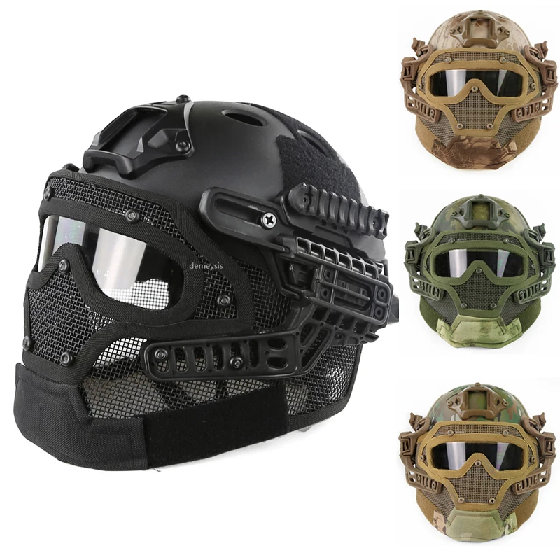 

Tactical Helmet Full Face Cover Airsoft Paintball Mask Helmets Set Military Army CS Game Protective Helme with Mask and Goggles